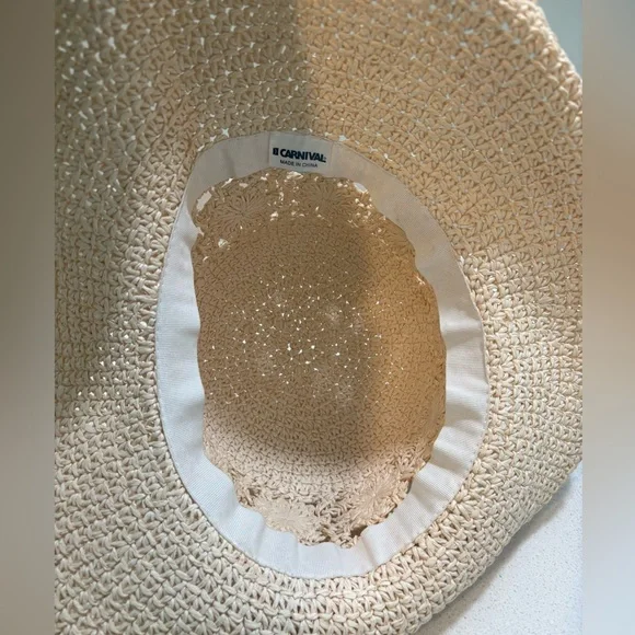 Straw Beach Flop Hat Sun Shade Neutral Floral - Picture 5 of 5